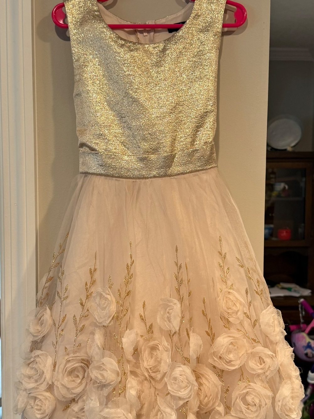 Girls' Gold & Blush Floral Tulle Party Dress